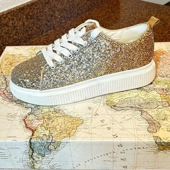 BP NWOB Sonny Glittery Lace-Up Platform Sneakers SZ: 8 M - Picture 2 of 9